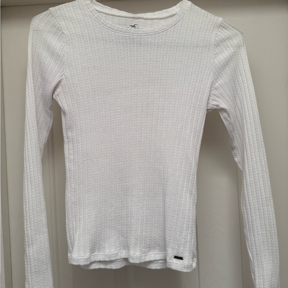 Hollister White Rib Knit Long Sleeve Top